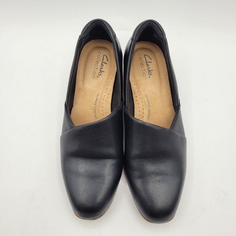 Clarks Collection Juliet Palm Women's 6 Black Faux Leather Slip On Loafers NICE - Picture 2 of 11